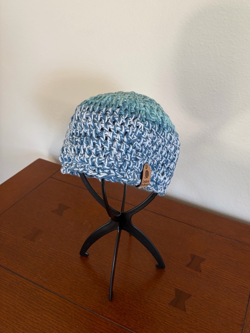 Hand Crafted Blue-to-Teal Crochet Beanie